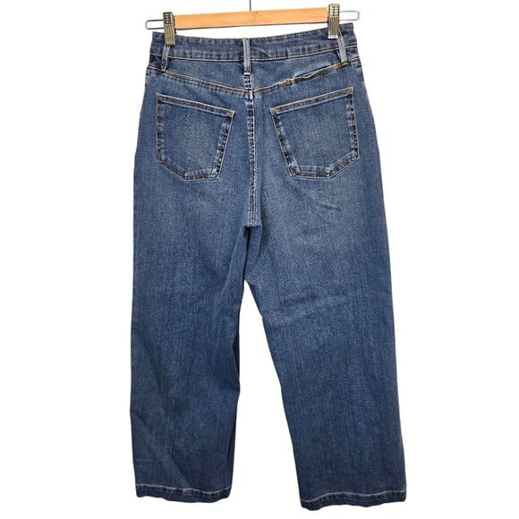 MUJI Women's XS 4 Way Stretch Wide Leg Medium Wash Blue Denim Jeans - Picture 8 of 16